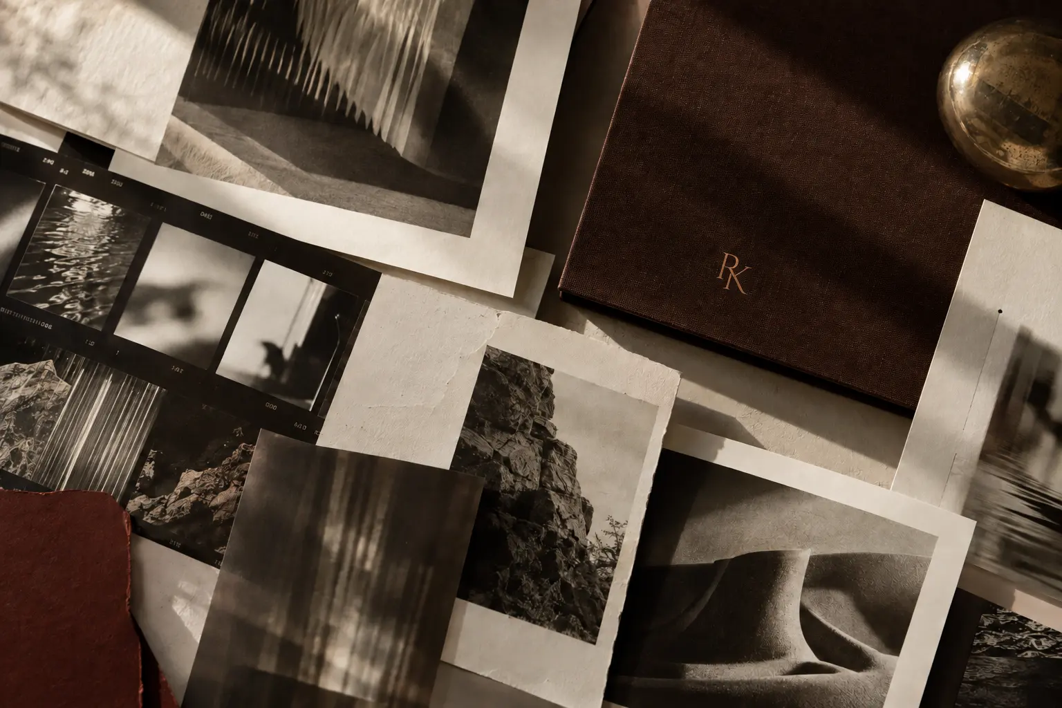 Photographic studies and a portfolio arranged as an editorial composition.